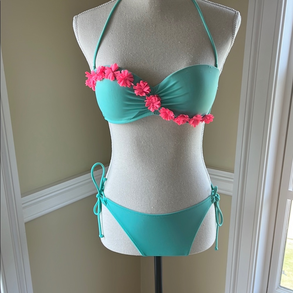 Victoria's Secret Blue/Green and Pink/Coral Ruffled Bikini Set